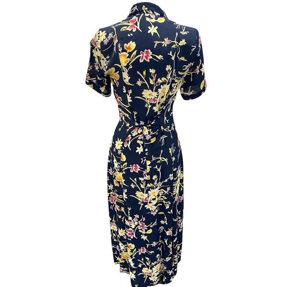 Vintage 80s Floral Blue Button Down Secretary Dress Size 5/6 Church Lady - Picture 3 of 10